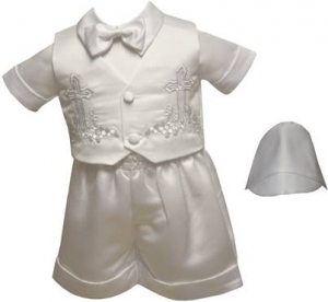 BOYS CHRISTENING SHORT PANTS W/ CROSS & GRAPES